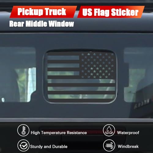 Image of USA Flag Decal for Truck, Car, Rear Middle Window - American Decal for Pickup Truck, Jeep Gladiator JT 2020-2024 (Black - Jeep JT)