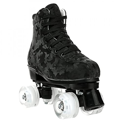 Roller Skates For Women Men Cozy Stylish Black Camouflage Space Leather High-Top Roller Skates For Beginner, Indoor Outdoor Double-Row Roller Skates (Flash Wheel,45-Us Women 11-Us Men 9) #TOP6