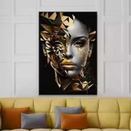 Tableau visage doré abstrait 70x90cm avec cadre premium luxe - 2