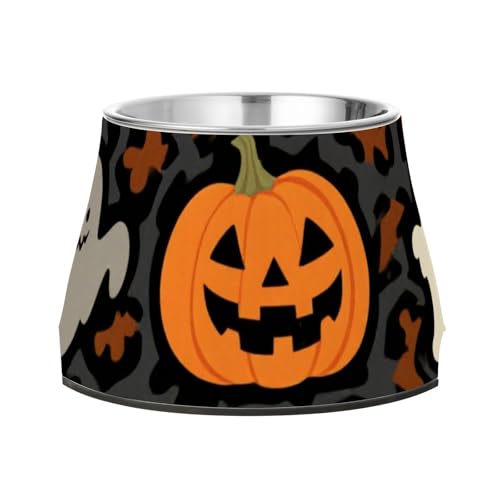 Halloween Arancione Leopard Zucca Ciotole per Cani Elevato In Acciaio Inox Gatti Ciotole di Cibo per Alimentazione Lenta Gatti Whisker Relief comederos para perros