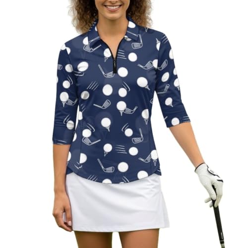 TODIYADDU Womens Golf Shirts 3/4 Sleeve Tops for Women