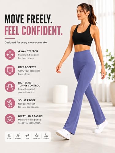 Image of Women's High Waist Bootcut Yoga Pants with Pockets | Flared Leggings for Women | Stretchable Gym Workout Pants | Tummy Control Activewear | Lounge & Travel Wear