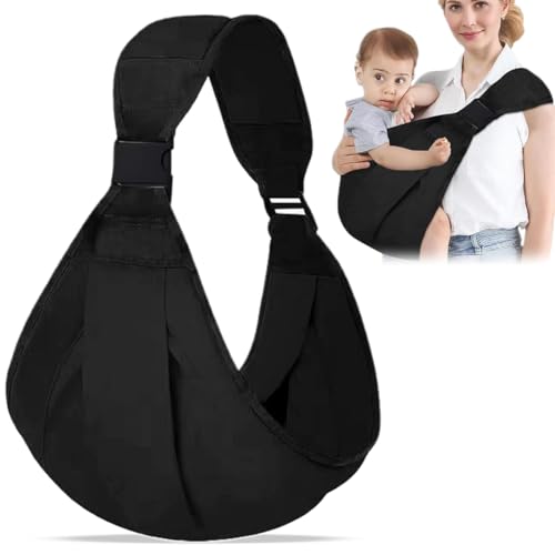 Marsupio Neonato 6-36 Mesi, Baby Carrier Leggero e Traspirante Tutte le Stagioni, Imbracatura Traspirante per Neonati, Fascia Laterale Porta Bambino, Accessori per Neonati (Nero)