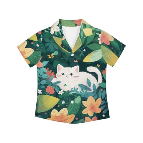 Kids Boys Summer Button Down Shirts Animals Graphic Hawaiian Short Sleeve Dress Shirts