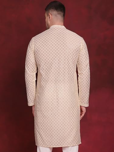 Image of Jompers Men's Silk Blend Regular Fit Sequin Chikankari Front Open Kurtas