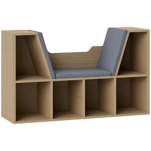 HOMCOM Bibliothèque Banc 2 en 1 avec Coussins de siège, étagère Cube 6 Compartiments Ouverts et 2 Niveaux, Meuble de Rangement pour Salon, Chambre à...