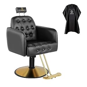 Barber Chair Salon Chair Styling 360 Degrees Rolling Swivel Barber Chairs Styling Chair for Barbershop Hair Salon Spa Equipment-Black