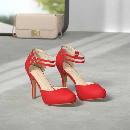 DREAM PAIRS Office-02 Women's Classy Mary Jane Double Ankle Strap Almond Toe High Heel Pumps2