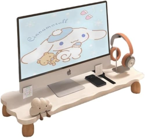 Dmendモニタースタンド、無垢材コンピューターテーブル、デスクトップ本棚、デスクトップスタンド、コンピューターデスク、木目調、カウンタートップの高さが8cm増加、オフィスデスクトップ収納ラック、収納ラック、耐荷重60kg(70*24cm、湾曲エッジ) [