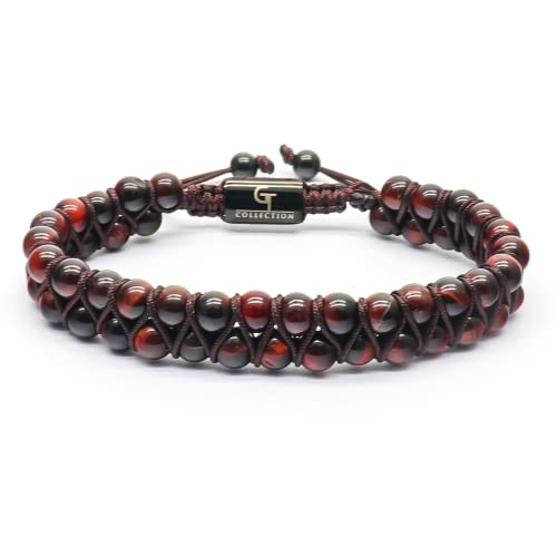 GT collection Men's Double Beaded Bracelet - Used for Its Grounding Effects â 100% Natural Wrapped - Adjustable Gemstones Beaded Bracelet for Menâs