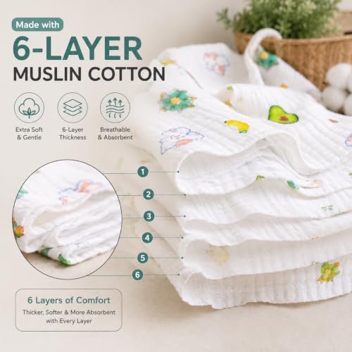 Image of 6 Layer Muslin Cotton Printed Bath Towel for Babies Cotton Super Soft Towels for Newborn Baby Absorbent Bathing Towel,Kids Boys and Girls Random Print Size 45 x 90 cm (Pack of 1)