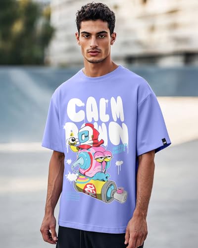 Image of Bewakoof Men's Graphic Printed 100% Cotton T-Shirt - Oversized Fit, Round Neck, Half Sleeves
