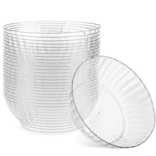 PLASTICPRO 30 Pack Crystal Like Clear Disposable Plastic Plates Dinner Dishes 10 ounce Bowls for Special Occasions Parties