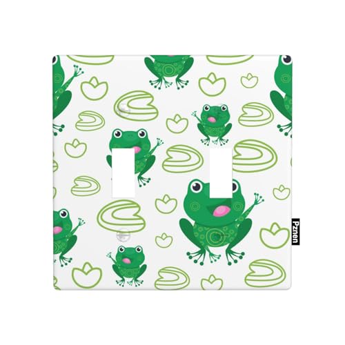 Pznen Cute Cartoon Frog Double Toggle Light Switch Cover Frogs in Pond Wall Plate Covers 2-Gang Toggle Switch Plates Home Decorative Office