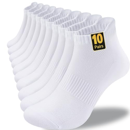 Wamicu Mens Cotton Ankle Socks (10 Pack) Breathable Lightweight Trainer Activic Socks for Running Gym & Everyday Wear Size UK 9-12