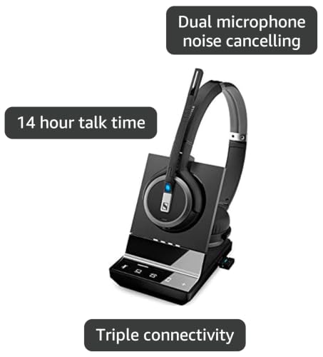 Image of Sennheiser SDW 5066 (507024) - Double-Sided (Binaural) Wireless Dect Headset for Desk Phone Softphone /PC & Mobile Phone Connection Dual Microphone Ultra Noise Cancelling, Black