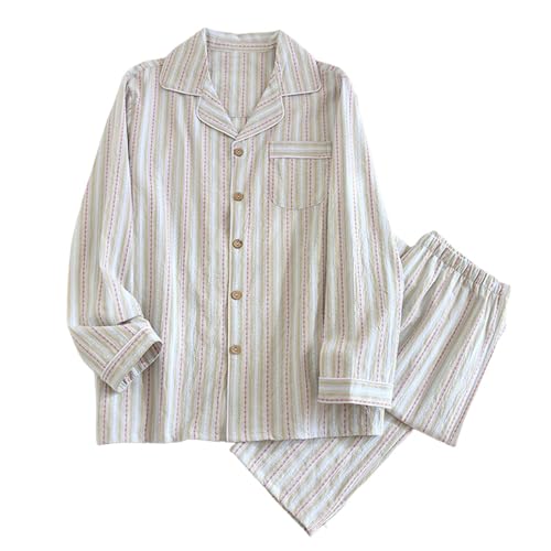 Men's Vintage Striped Cotton Pajamas Set 2 Piece Comfort Button Down Long Sleeve Shirts and Pants Loungewear Sets