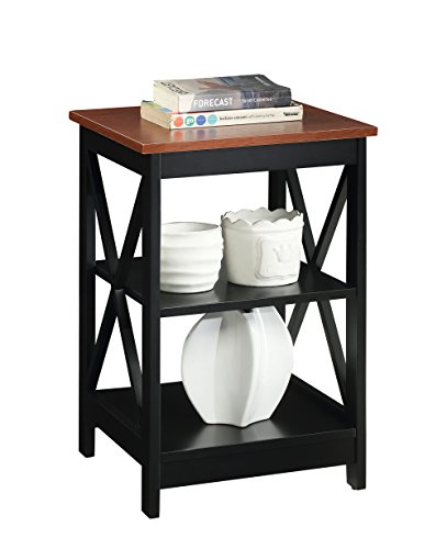 Convenience Concepts Oxford End Table With Shelves, Cherry/Black & Oxford 5 Tier Corner Bookcase, Cherry/Black #TOP3