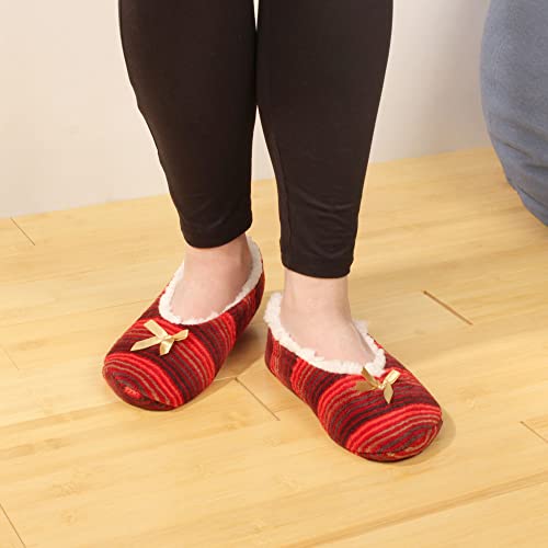 Image of BambooMN Women's Stripe Patterned Non-Slip Lined Travel Home Slippers - 2 Pairs
