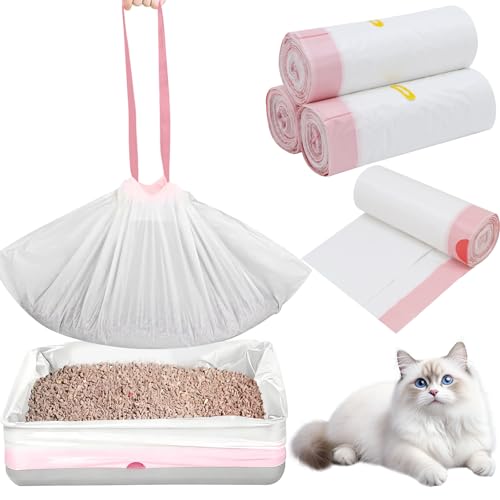 FAELNK 80 Sacs à Litière pour Chat XL (64x40 cm) Sacs Poubelle avec Poignée de Transport Sac à Litière pour Chat 10kg Capacité pour Bacs...