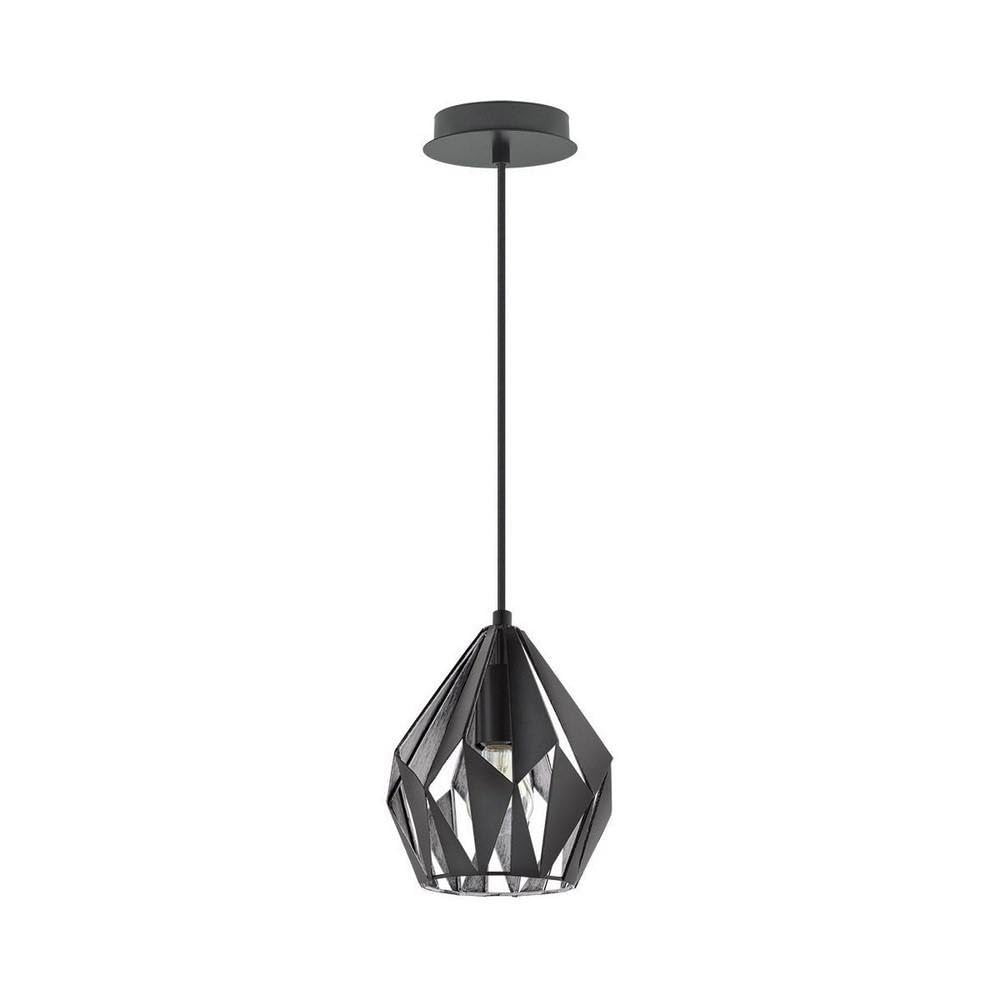EGLO 202035A Carlton 1 Pendant Hanging Adjustable Lighting Fixture with Geometric Shade for Kitchen Island, Hallway, and Dining Room, 7-Inch, Black/Silver
