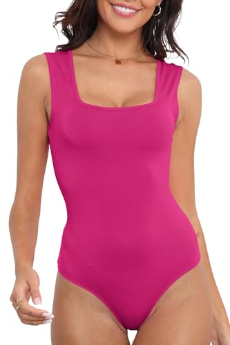 Kindcall Bodysuits for Women Crew Neck Sleeveless Body Suits Snap Closure Double Lined Tank Tops Bodysuit (Hot Pink Medium)