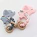 Personalized Baby Teether Rattle with Name – Custom Wooden Teething Toy for Boys & Girls – Handmade Elephant Keepsake Baby Shower Gift (Pink)