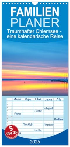Familienplaner 2026 - Traumhafter Chiemsee - eine kalendarische Reise mit 5 Spalten  Wandkalender 21 cm x 45 cm  CALVENDO  Jahresbegleiter für Liebhaber von Bergseen  CALVENDO Natur