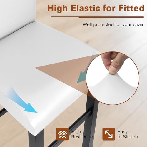 Image of PU Leather Bar Stool Covers with Backs, 4 Pack Stretch Waterproof Bar Stool Chair Covers Washable & Comfortable Barstool Covers Slipcovers with Back for Pub /Counter /Dining Room (Pure White)