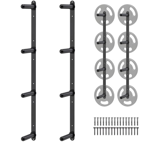 Kipika Weight Plate Storage Rack - Wall Mounted 4-Peg Durable Steel Construction Organizer for Olympic Plates 1600lb Capacity Space-Saving for Home Gym