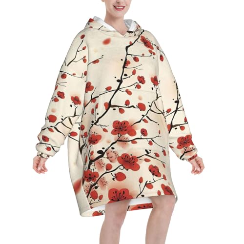 Couverture à capuche japonaise prune fleurie pour cocooning d'hiver