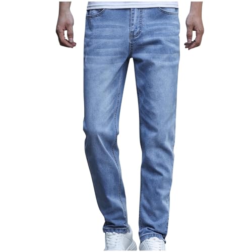 Mens Jeans Straight Fit Stretch Pants Washed Vintage Denim Pants Mens Casual Work Trousers Distressed with Pocket