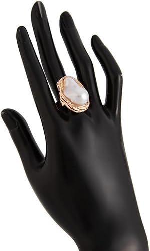 Vista 9 de Anillo de perlas grandes barroco de oro grueso para mujer, a la moda, perlas irregulares blancas vintage, anillos abiertos de dedo plateado, regalos
