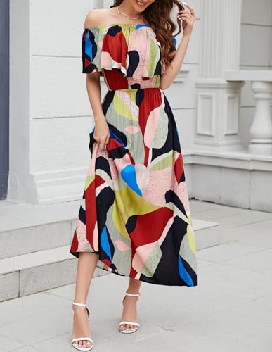 Image of Bluetime Womens Maxi Dress Off Shoulder Floral Print Boho Beach Long Summer Dresses