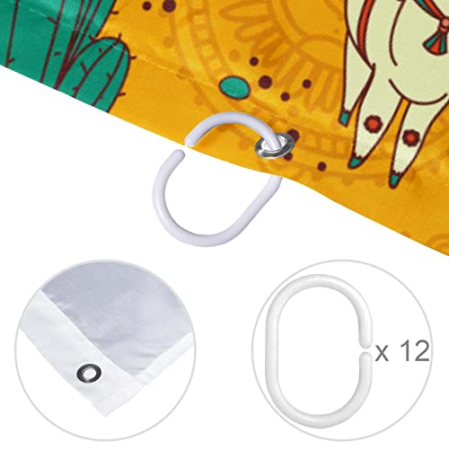 Rideau de douche tissu imperméable grand format lama cactus jaune