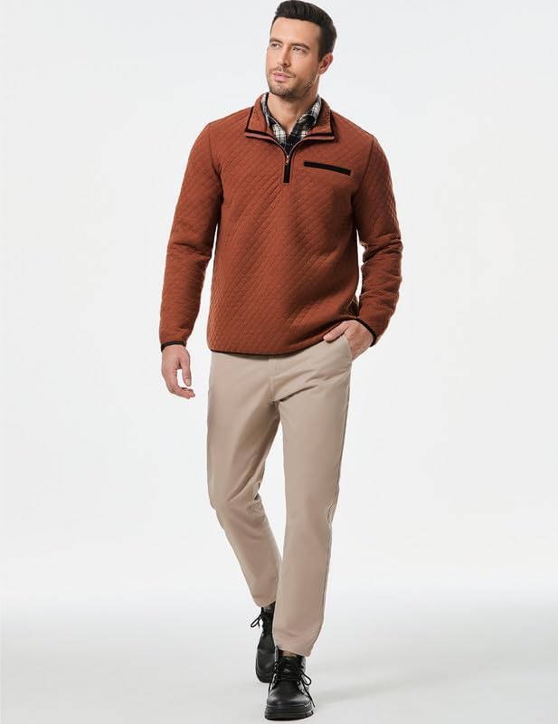 Men's Quarter Zip Up Casual Long Sleeve Quilted Sweatshirts Mock Neck Outdoor Pullover Sweaters - Image 8