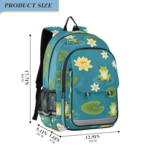 Cute Green Frogs Kids School Backpack for Boys Girls, 17 Inches, Backpack Elementary School, Backpacks for Travel, Age 6-122