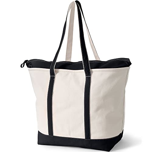 Image of Lands' End Zip Top Long Handle Canvas Tote Bag