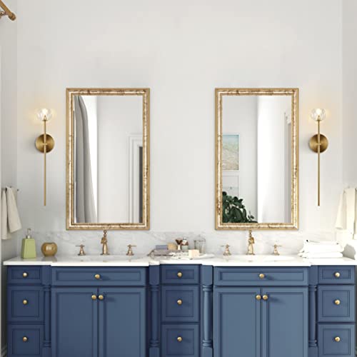 Bokt Mid Century Modern Gold Crystal Wall Sconce Set Of Two Brushed Brass Gold Long Wall Sconce Lighting Set Of 2 Vintage Rustic Clear Glass Wall Lamp For Bedroom Bedside #TOP6