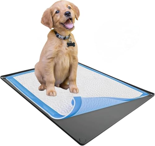 Image of TidyFriend Dog Pee Pad Holder Tray Fits for 24 inch x 36 inch Pee Pads with Corner Lock Holes, Raised Edges, Non-Spill, Easy to Clean Silicone Dog Potty Tray Holder, for Indoor Floor Protection (Grey)
