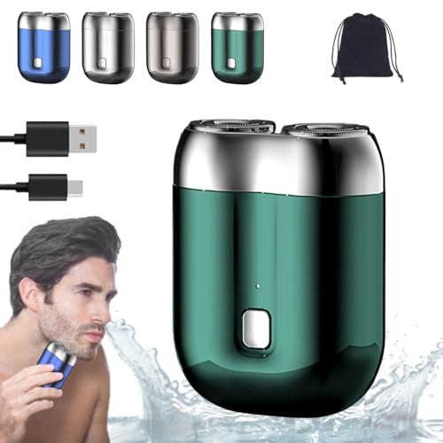 2024 New Upgrade Pocket Shaver USB Mini Shavers for Men, Rechargeable Waterproof Compact Electric Shaver, USB Rechargeable Mini Portable Electric Razor, Double Head Razor (Green)