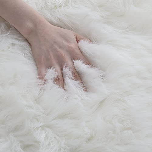 Hombys 02 8X10 Oversized Faux Fur Area Rug For Living Room Bedroom, Super Soft & Fluffy White Faux Sheepskin Play Carpet thumb #6