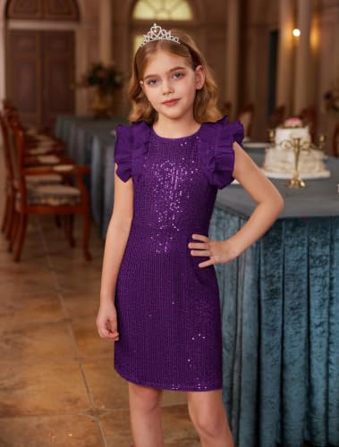Image of GRACE KARIN Girls Sequin Formal Pageant Fancy Party Ruffle Prom Maxi Dress
