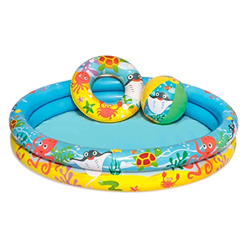 Acan Tradineur - Piscina Hinchable Infantil de 2 Aros, Vinilo Resistente, válvula de Seguridad. Incluye: Piscina, Pelota y Flotador. 122 x 20 cm. (Diámetro x Alto)