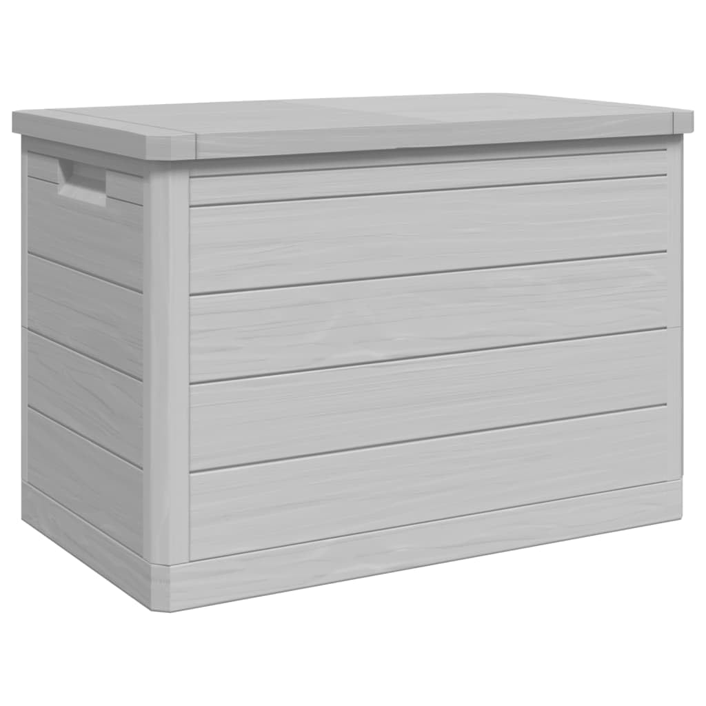 Outdoor-Kissenbox Grau 77,5x44,5x53 cm Polypropylen Aufbewahrungsbox mit abschließbarem Deckel und Holzoptik für Garten Terrasse Lagerung