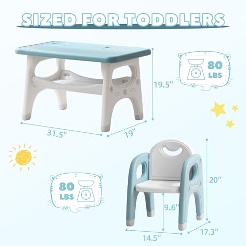 Image of GITAWUSA Kids Table and 2 Chairs Set, Large Built-in Storage, Montessori Toddlers Table and Chairs Set, Kids Activity Table for Drawing Dining Playing, CPSC & ASTM Approved, Blue