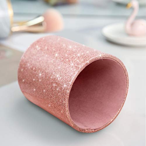 Image of Glitter Pen Holder for Desk Cute, Pencil Cup Organizer, Rose Gold
