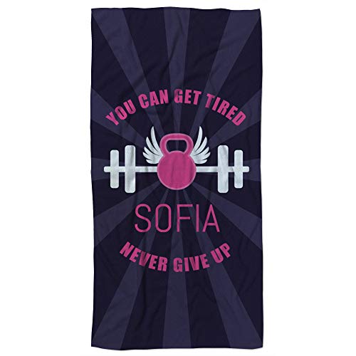 LolaPix Toalla Ducha Microfibra Personalizada. Toalla de Gimnasio, Deporte, Ducha, Playa. Superabsorbente y antibacteriana. Disponible en Varios tamaños. Never Give UP - Lila