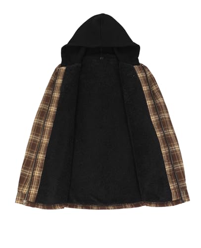 Image of ZENTHACE Men's Sherpa Lined Full Zip Hooded Plaid Shirt Jacket