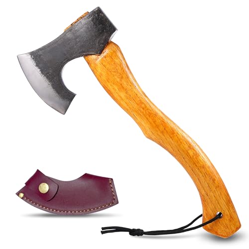 LUIOUS Camping Axe Hatchet, 15.35" Forged Steel with Leather Sheath,